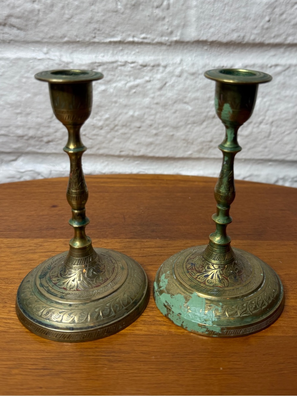 Pair of Vintage Brass Candlestick Holders Made in India Patina Unique